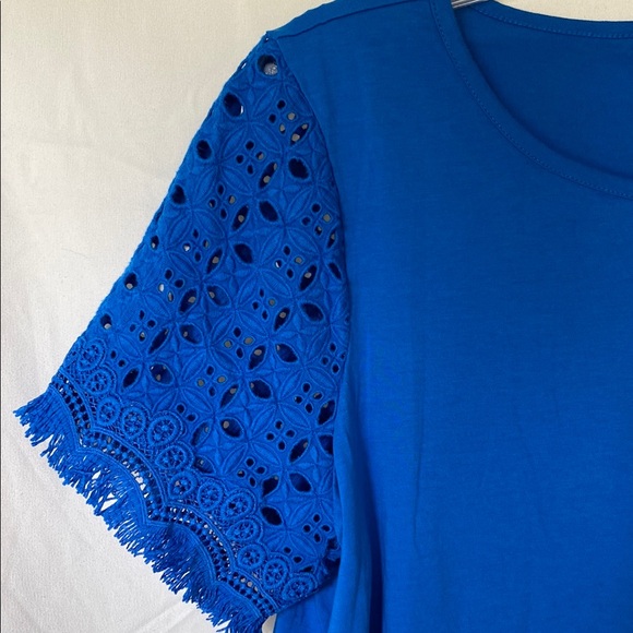 Lilly Pulitzer Cobalt Blue Eyelet Sleeve Tee - Picture 3 of 5